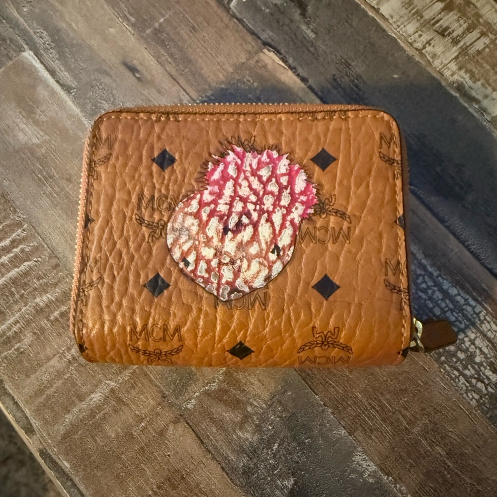 MCM rare Brown Leather new year rooster zip wallet